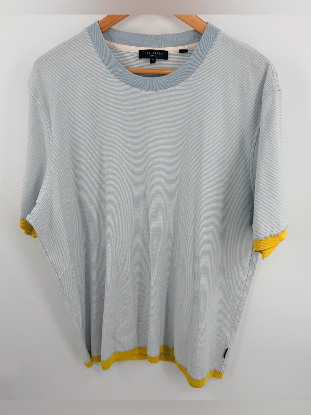 Ted Baker London Camoff cotton short sleeve pale blue striped t-shirt mens 7/XXL
